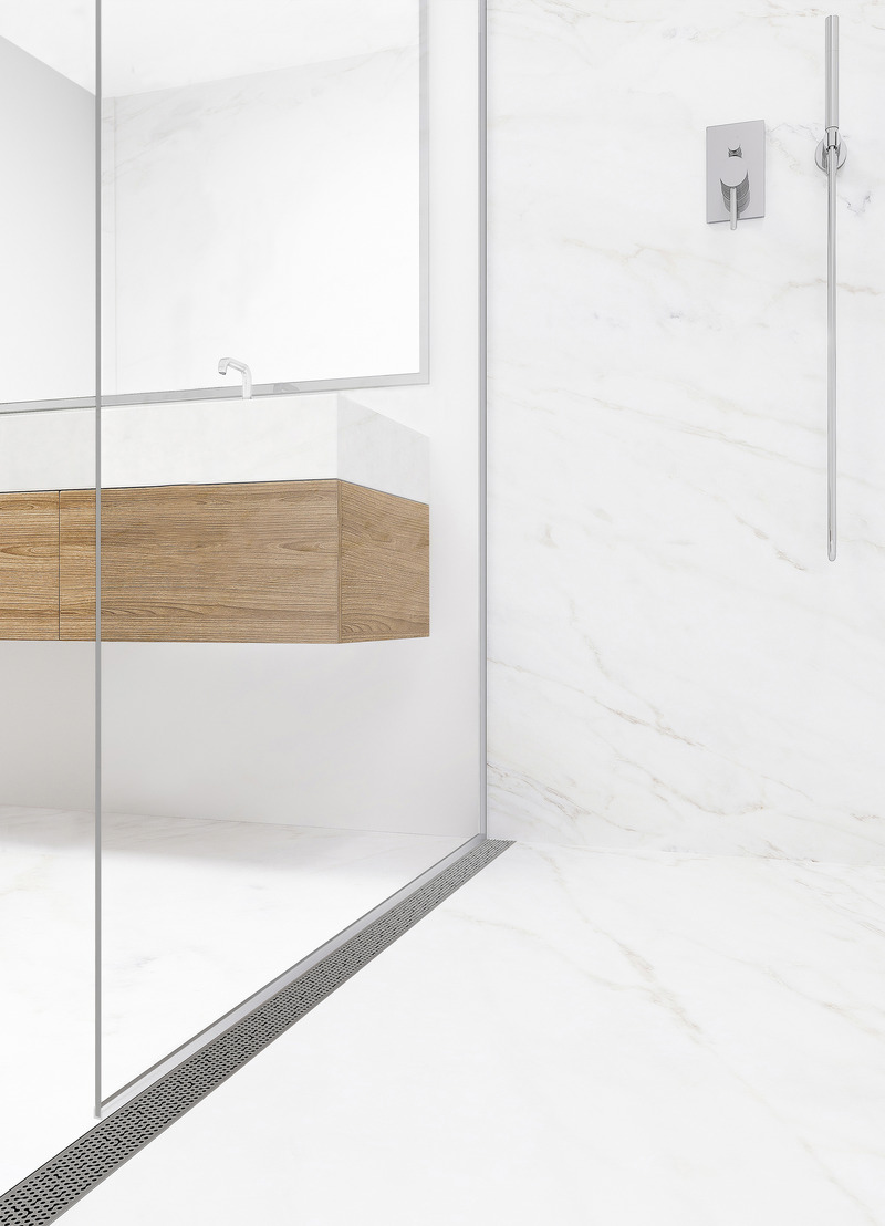Dossier de presse | 7637-01 - Communiqué de presse | Infinity Drain® and Gensler Unveil Visually Stunning Linear Drain Design Inspired by the Science of Adhesion - Infinity Drain - Produit - Crédit photo : Infinity Drain<br>