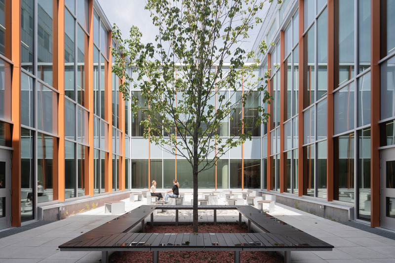 Press kit | 1387-14 - Press release | Adaptable, Sustainable and Inclusive: Two New High Schools Rethink the Learning Environment for Montreal Students - TLA+UN+NEUF - Institutional Architecture -   <p class="">The planted courtyard in the heart of the building – Aux Mille-Voix high school</p>   - Photo credit: Raphaël Thibodeau