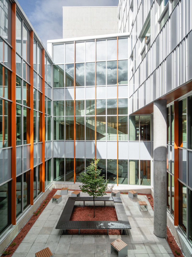 Press kit | 1387-14 - Press release | Adaptable, Sustainable and Inclusive: Two New High Schools Rethink the Learning Environment for Montreal Students - TLA+UN+NEUF - Institutional Architecture -  Central inner courtyard around which the living areas are articulated – Irma-LeVasseur high school  - Photo credit: Raphaël Thibodeau