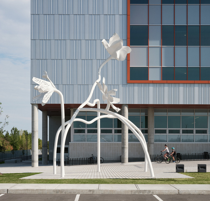 Press kit | 1387-14 - Press release | Adaptable, Sustainable and Inclusive: Two New High Schools Rethink the Learning Environment for Montreal Students - TLA+UN+NEUF - Institutional Architecture - Main part of the artwork outside the school, Crinoïdes, de Marie-Michelle Deschamps – Irma-LeVasseur high school - Photo credit: Maxime Brouillet 