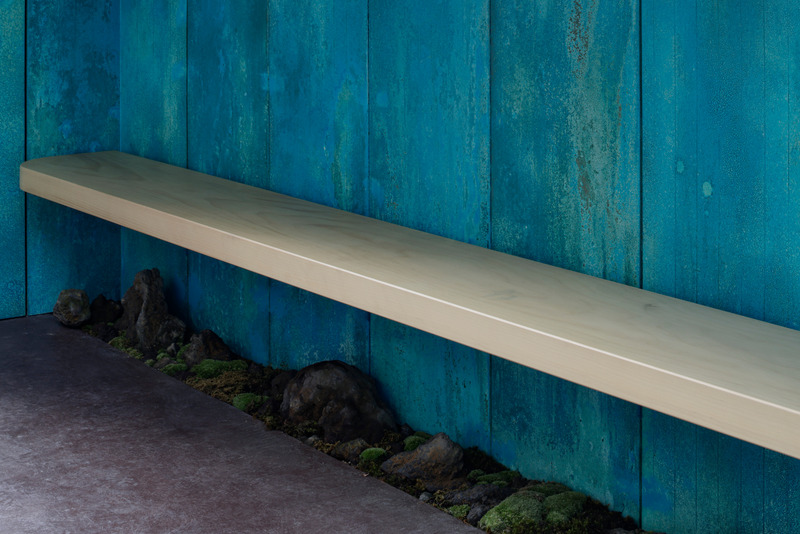 Press kit | 7629-01 - Press release | Suetomi AoQ Cafe Stand - Ryohei Tanaka / G ARCHITECTS STUDIO - Commercial Architecture - <pre>bench and small japanese garden_02</pre> - Photo credit: Daisuke Shima