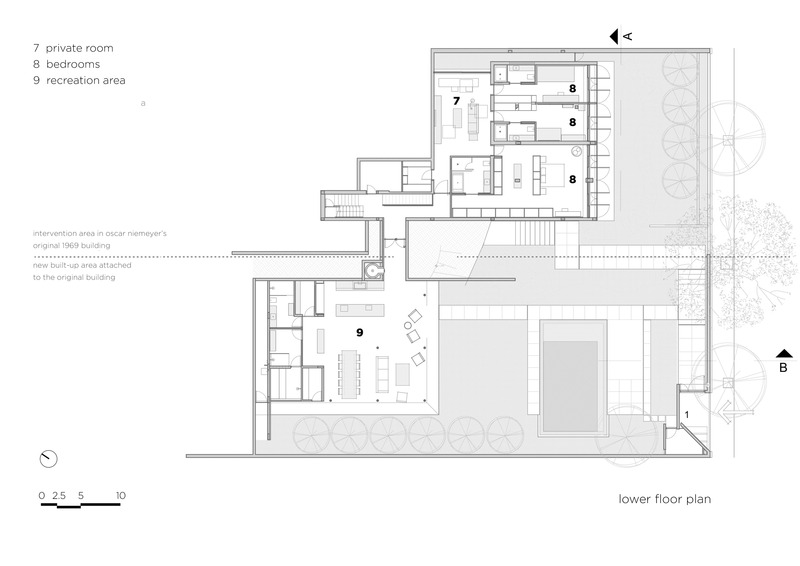 Press kit | 7673-01 - Press release | Itaúna House - Siqueira+Azul - Residential Architecture - Lower Floor Plan - Photo credit: Siqueira+Azul