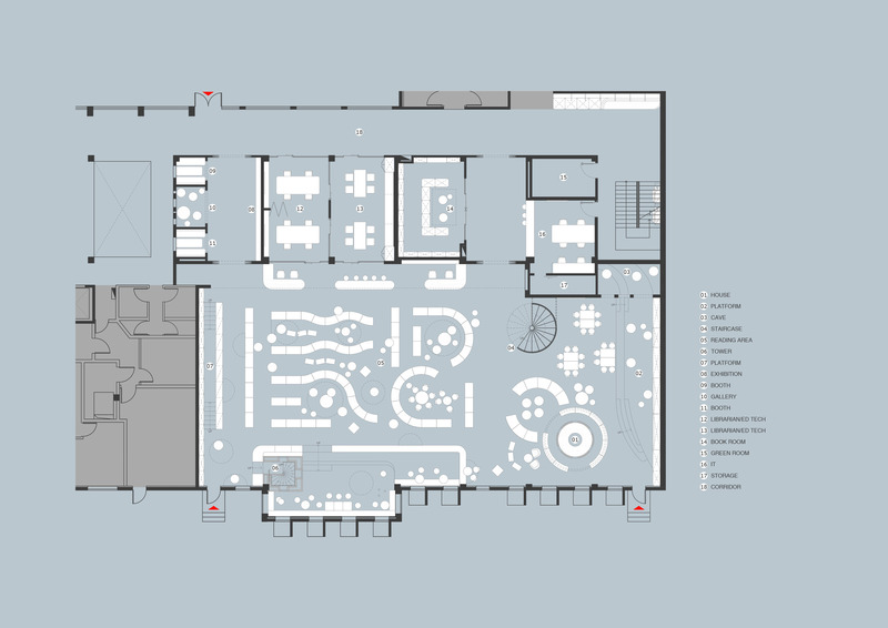 Dossier de presse | 7640-01 - Communiqué de presse | Children's Library at the Western Academy of Beijing - Studio Vapore - Architecture institutionnelle - First Floor Layout - Crédit photo : studio vapore