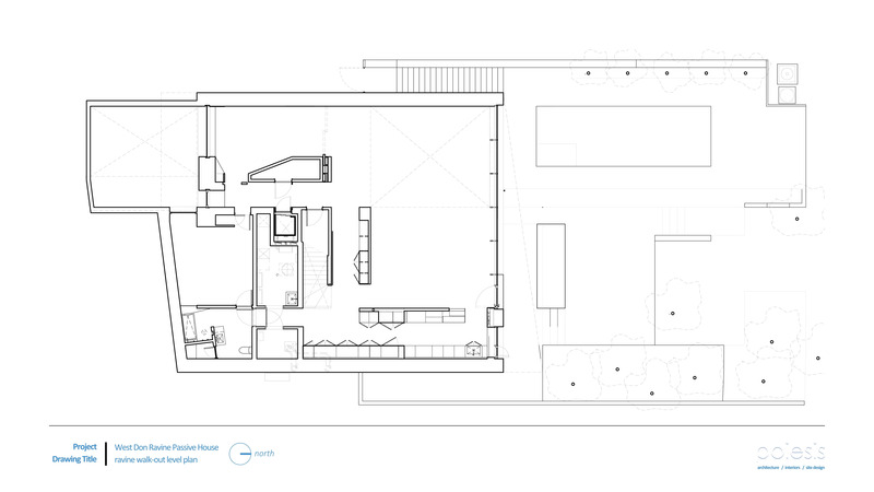 Dossier de presse | 7679-01 - Communiqué de presse | La maison passive West Don Ravine : la progression naturelle de Poiesis Architecture vers la conception passive - Poiesis Architecture - Architecture résidentielle - Plan d’étage – niveau sortie vers le ravin - Crédit photo : Poiesis Architecture