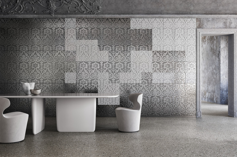 Press kit | 4232-28 - Press release | Superfici Venice Collection by Materica - Materica - Product -  <b><i>Levantina</i></b> by Tiziano Guardini and Luigi Ciuffreda reimagines the rich Venetian velvets of the historic Tessitura Luigi Bevilacqua, transforming them into a mesmerizing three-dimensional mosaic  - Photo credit: Courtesy of Materica
