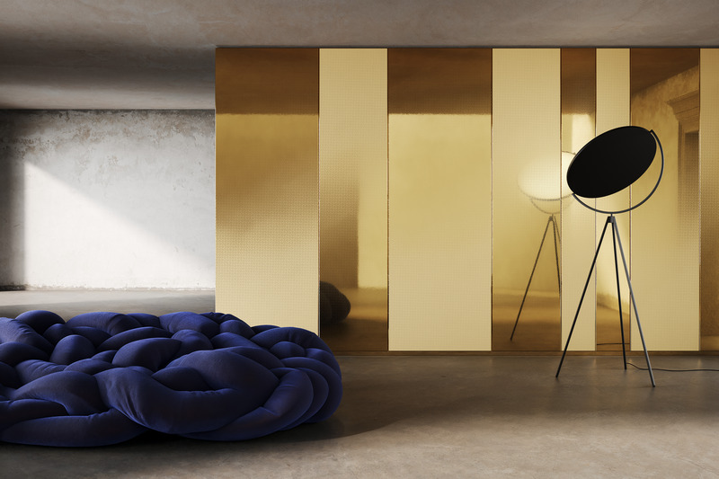 Press kit | 4232-28 - Press release | Superfici Venice Collection by Materica - Materica - Product -    <p class="" style=""><b></b>Metallization is achieved through the high-speed fusion and micronization of pure metals—ranging from brass and bronze to copper, alpaca, aluminum, and zinc. Photo: Caigo</p>    - Photo credit:  Courtesy of Materica 