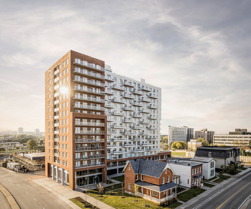 Press kit | 5174-06 - Press release | Éléonore: blanchette archi.design and MDTP atelier d’architecture Shape Gatineau’s Evolving Skyline - blanchette archi.design & MDTP atelier d'architecture - Residential Architecture - Éléonore is rooted in an evolving urbanism, interacting with both the new buildings of more than ten storeys and the old single-family buildings that make up the landscape unit. - Photo credit: welldone.archi
