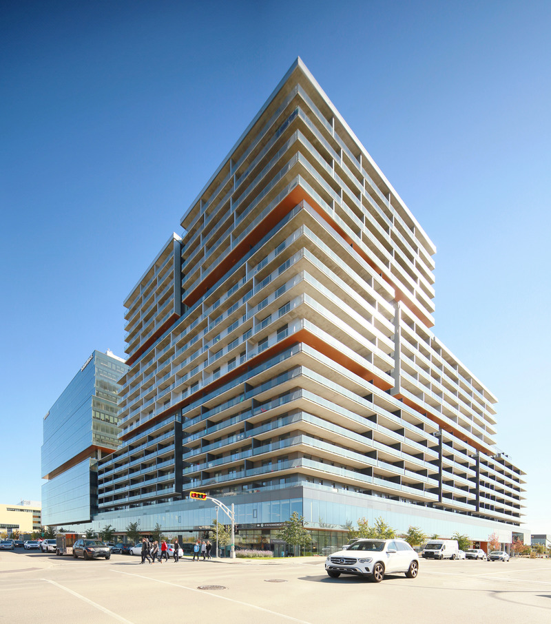 Dossier de presse | 1303-27 - Communiqué de presse | Espace Montmorency : un modèle de densification intelligente qui redéfinit le centre-ville de la couronne nord - Montoni, Fonds immobilier de solidarité FTQ & Sid Lee Architecture - Architecture résidentielle - Crédit photo : Carl-Antonyn Dufault