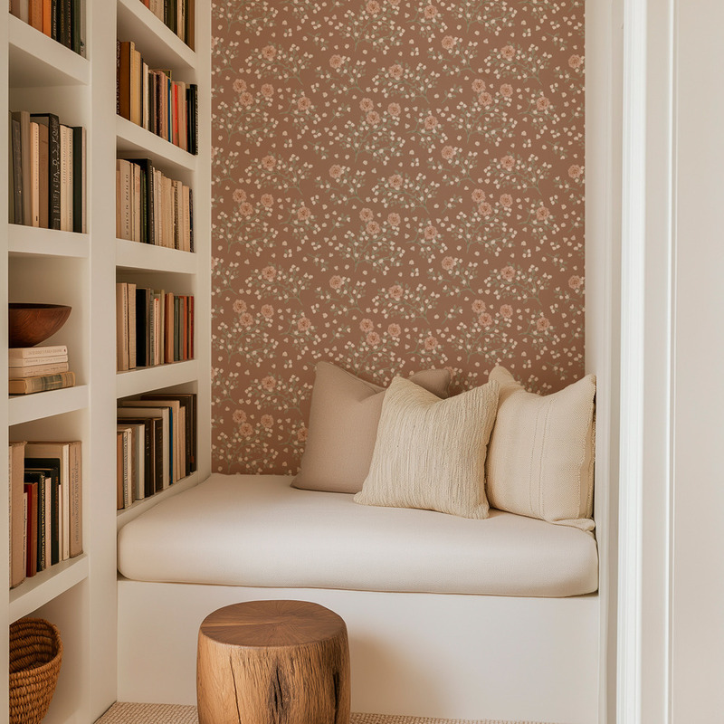 Press kit | 7538-02 - Press release | Printed Decor Unveils an Exclusive Wallpaper Collection by Natasha Prévost - Printed Decor - Art - Roses and Colourful Baby's Breath Self-adhesive Wallpaper - Photo credit: Printed Decor