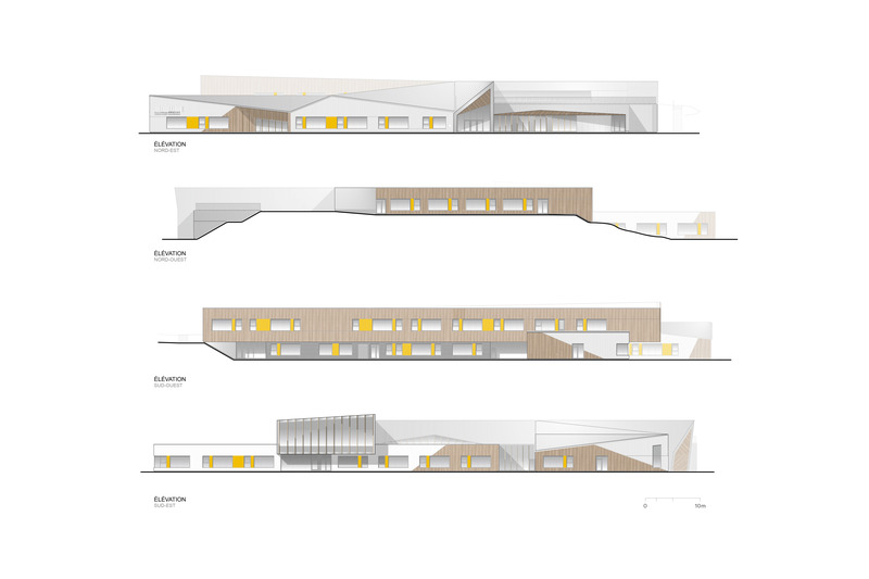 Press kit | 886-05 - Press release | New Manawan Awacak OkiskinohamatowikamikowawElementary School - CCM2 | B+B architecture and design inc - Institutional Architecture -  Elevations  - Photo credit: CCM2 architectes + B+B architectes
