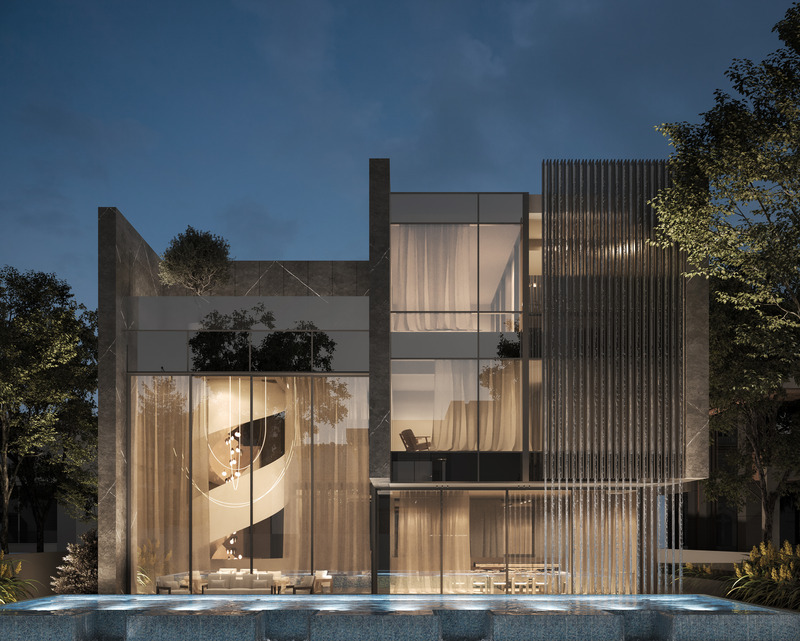 Dossier de presse | 7688-01 - Communiqué de presse | MEMAR Architecture Unveils Award-Winning Dubai Hills Villa - MEMAR Architecture - Architecture résidentielle - Back view of Dubai Hills Villa by MEMAR Architecture, highlighting outdoor living spaces and material palette. - Crédit photo : MEMAR Architectrue