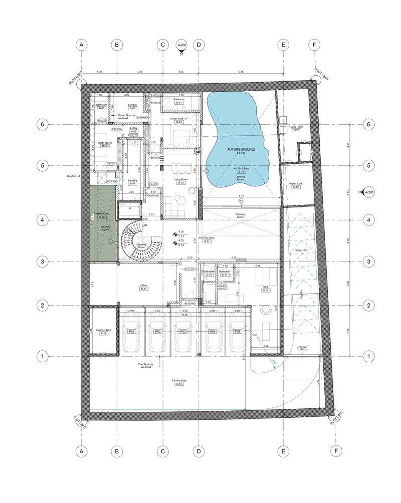 Dossier de presse | 7688-01 - Communiqué de presse | MEMAR Architecture Unveils Award-Winning Dubai Hills Villa - MEMAR Architecture - Architecture résidentielle - <p>Basement floor plan of Dubai Hills Villa by MEMAR Architecture, illustrating the service areas and recreational zones.</p><p><br></p> - Crédit photo : MEMAR Architecture