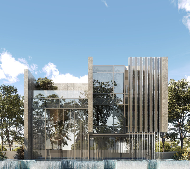 Dossier de presse | 7688-01 - Communiqué de presse | MEMAR Architecture Unveils Award-Winning Dubai Hills Villa - MEMAR Architecture - Architecture résidentielle - View of the infinity pool and outdoor lounge area, blending architecture with nature. - Crédit photo : MEMAR Architecture