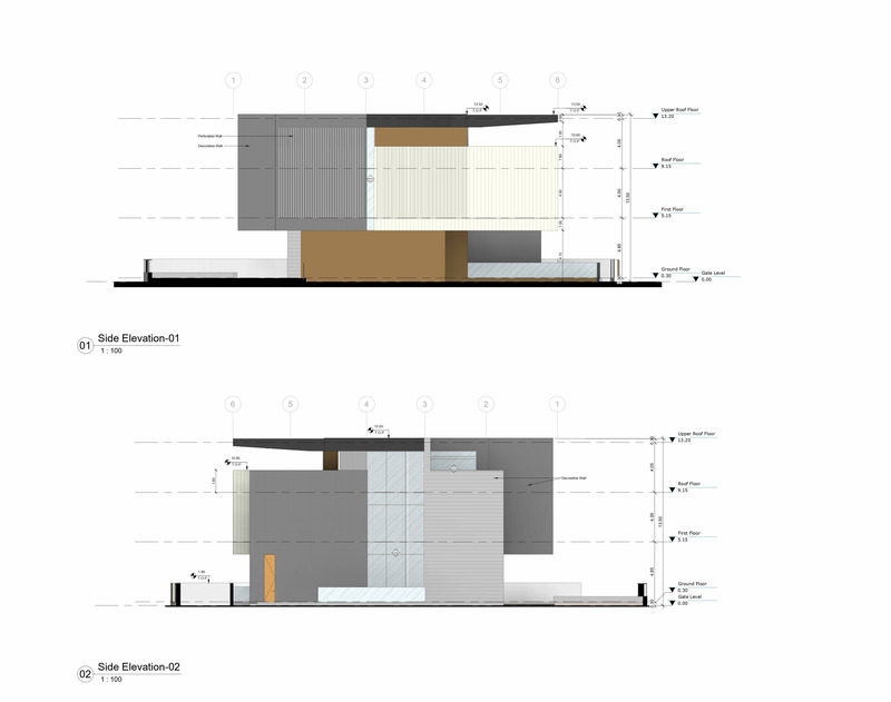 Dossier de presse | 7688-01 - Communiqué de presse | MEMAR Architecture Unveils Award-Winning Dubai Hills Villa - MEMAR Architecture - Architecture résidentielle - Side elevation of Dubai Hills Villa by MEMAR Architecture, highlighting material transitions and volume articulation. - Crédit photo : MEMAR Architecture