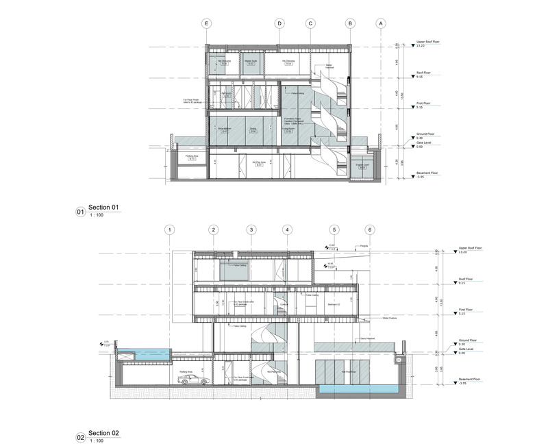 Dossier de presse | 7688-01 - Communiqué de presse | MEMAR Architecture Unveils Award-Winning Dubai Hills Villa - MEMAR Architecture - Architecture résidentielle - Section view of Dubai Hills Villa by MEMAR Architecture, highlighting the volumetric relationship between indoor and outdoor spaces. - Crédit photo : MEMAR Architecture
