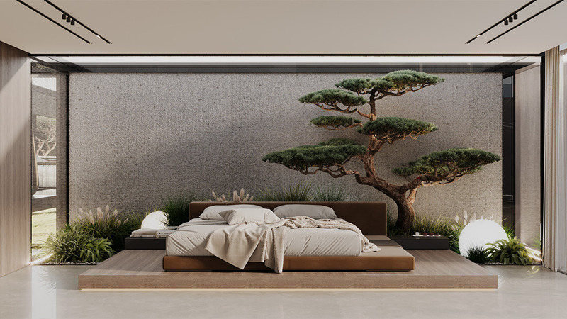 Dossier de presse | 7688-01 - Communiqué de presse | MEMAR Architecture Unveils Award-Winning Dubai Hills Villa - MEMAR Architecture - Architecture résidentielle - Interior view of the master bedroom suite, designed for privacy and understated luxury. - Crédit photo : MEMAR Architecture