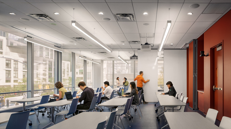 Dossier de presse | 5881-02 - Communiqué de presse | John Jay Club Row - Shakespeare Gordon Studio - Architecture institutionnelle - The multipurpose room features a movable partition system that can divide the space into three smaller rooms for meetings, workshops, and events. - Crédit photo : Alexander Severin