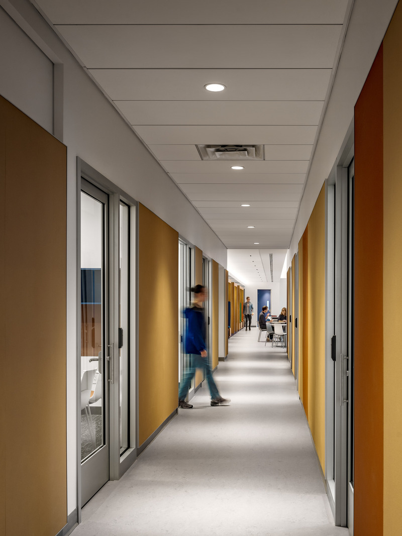 Dossier de presse | 5881-02 - Communiqué de presse | John Jay Club Row - Shakespeare Gordon Studio - Architecture institutionnelle - Administrative offices line the hallway into the club meeting area, with glass partitions to encourage interaction and borrow natural light. - Crédit photo : Alexander Severin