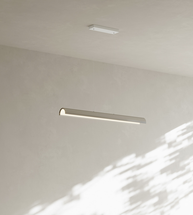 Press kit | 2351-05 - Press release | Anony to Release New ‘Pola’ Collection at WantedDesign 2025 - Anony - Lighting Design -  Pola Linear Suspension 4ft, Brushed Aluminum  - Photo credit: Anony