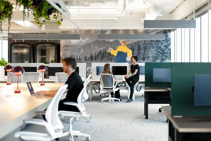 Press kit | 5571-04 - Press release | Sage HQ - Edit Studios Inc. - Commercial Interior Design - Open Workstations and Privacy Pods - Photo credit: Brett Hitchins