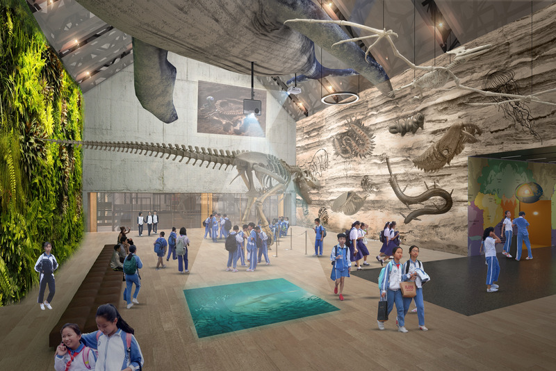 Press kit | 5086-03 - Press release | Baoshan Waste-to-Energy Center Transforms Shanghai's Industrial Legacy into Green Landmark - Ballistic Architecture Machine (BAM) - Industrial Architecture -  Rendering of the Museum of Waste’s Entrance Hall, where thematic displays on the origins of fossil fuels immerse visitors in the “Story of Trash.”  - Photo credit: BAM