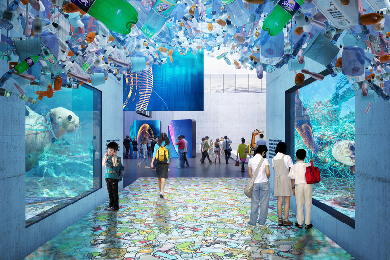 Press kit | 5086-03 - Press release | Baoshan Waste-to-Energy Center Transforms Shanghai's Industrial Legacy into Green Landmark - Ballistic Architecture Machine (BAM) - Industrial Architecture -  Rendering of the “Plastic Planet” gallery in the Museum of Waste, where suspended plastic debris and immersive displays highlight marine pollution.  - Photo credit: BAM