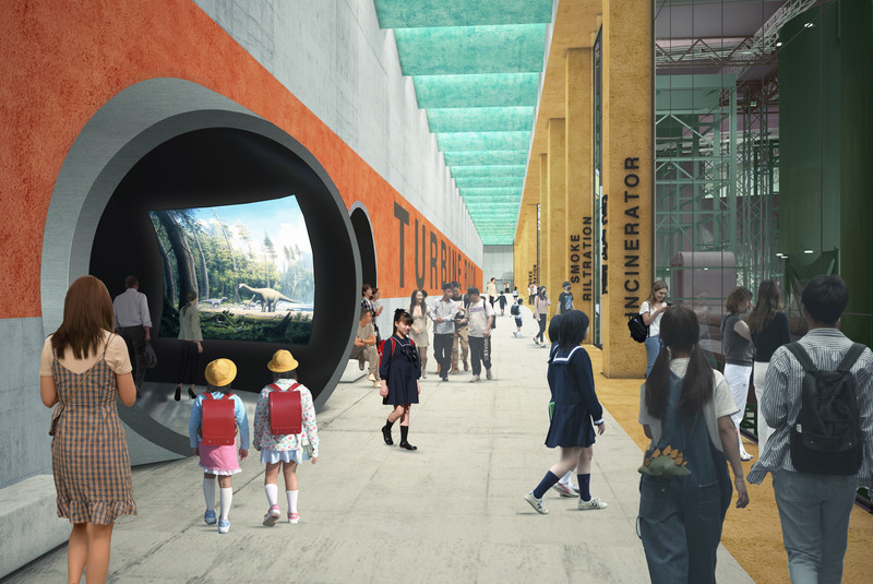 Press kit | 5086-03 - Press release | Baoshan Waste-to-Energy Center Transforms Shanghai's Industrial Legacy into Green Landmark - Ballistic Architecture Machine (BAM) - Industrial Architecture -  Rendering of the plant tour’s incineration and filtration zone, where visitors walk alongside operating turbines and observe emission control systems through glass partitions.  - Photo credit: BAM
