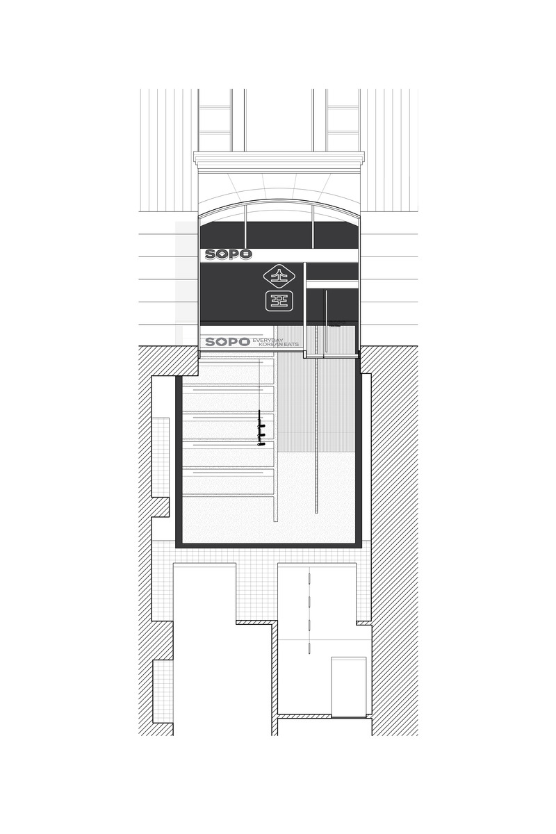 Press kit | 7707-01 - Press release | Model Practice Transforms Historic Garment District Space into Award-Winning Korean Restaurant - Model Practice - Commercial Interior Design - Worm's eye diagram 2 of 2 - Photo credit: Model Practice