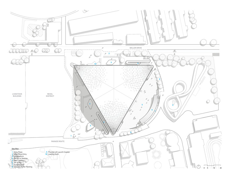 Dossier de presse | 2197-02 - Communiqué de presse | PNE Amphitheatre / Freedom Mobile Arch - Revery Architecture - Architecture commerciale - Site plan - Crédit photo : Revery