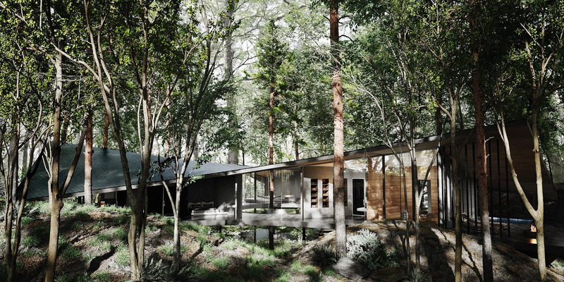 Press kit | 7709-01 - Press release | Forest Within – A Retreat in Kitakaruizawa - inspatia - Residential Architecture - The house blends into the forest, lightly raised above the ground. - Photo credit: inspatia