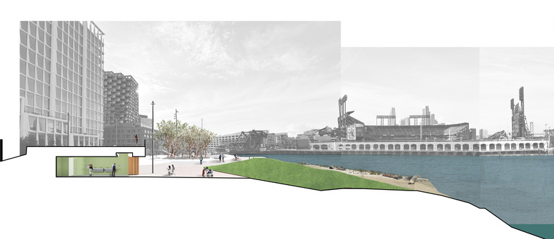 Dossier de presse | 2757-53 - Communiqué de presse | Min Design Activates Urban Life Through Thoughtful and Playful Designs - Min Design - Design urbain - Section Perspective Rendering for the China Basin Park Restroom - Crédit photo : Min Design