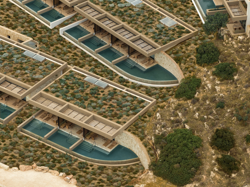Dossier de presse | 6827-02 - Communiqué de presse | Raw Luxury Returns: JW Marriott Lands on Crete’s Untamed Coastline - Block722 - Architecture commerciale -  Aerial view - Crédit photo : George Pappas