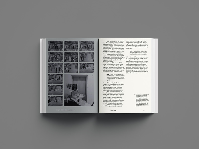 Press kit | 1317-28 - Press release | Opposites Attract: ACDF au fil des contrastes — A Vivid Dive into the DNA of a Quebec Studio with International Reach - ACDF Architecture - Edition - Photo of a double-page spread - Lighstpeed Head office  construction site - Photo credit: FRAME