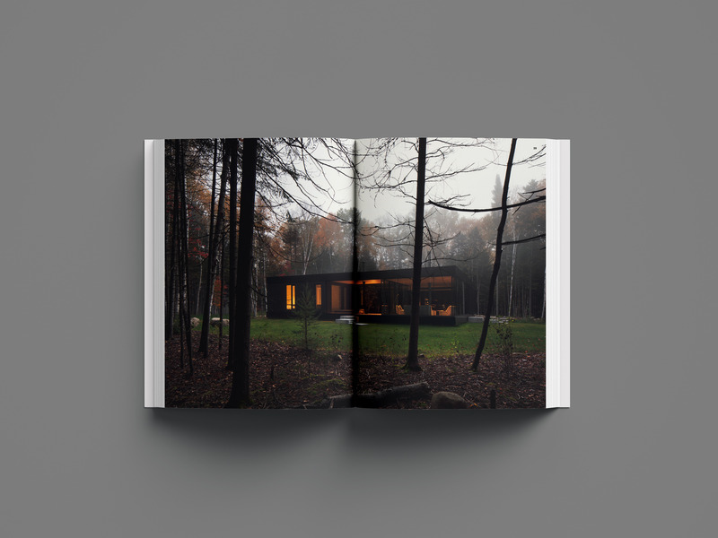 Press kit | 1317-28 - Press release | Opposites Attract: ACDF au fil des contrastes — A Vivid Dive into the DNA of a Quebec Studio with International Reach - ACDF Architecture - Edition - Photo of a double-page spread - Apple tree house, Saint-Donat - Photo credit: FRAME - Adrien Williams (project)