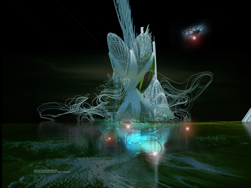 Press kit | 2121-22 - Press release | Tsunami Submersible Emergency Hotel - Margot Krasojević Architecture - Commercial Architecture - Cross-section through Tsunami submersible emergency hotel - Photo credit: Margot Krasojević