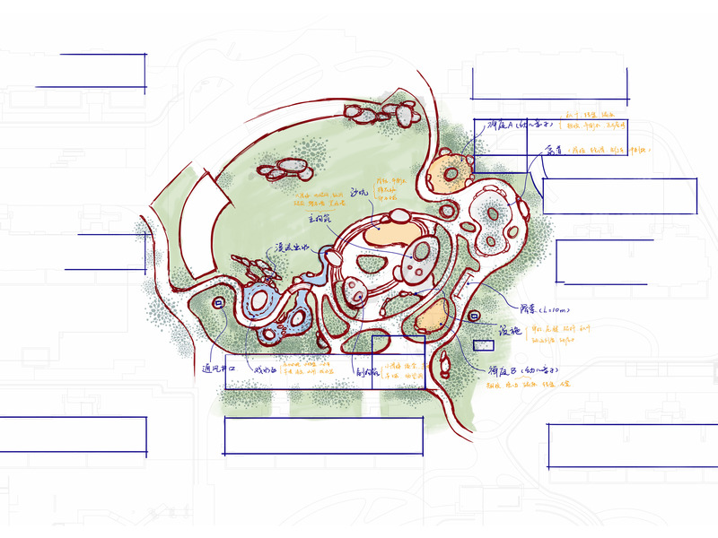 Dossier de presse | 7020-03 - Communiqué de presse | Boulder Park: A 3D Concrete-Printed Playground - XISUI Design - Architecture de paysage - Boulder Park Idea Sketch Plan - Crédit photo : XISUI Design, 2024