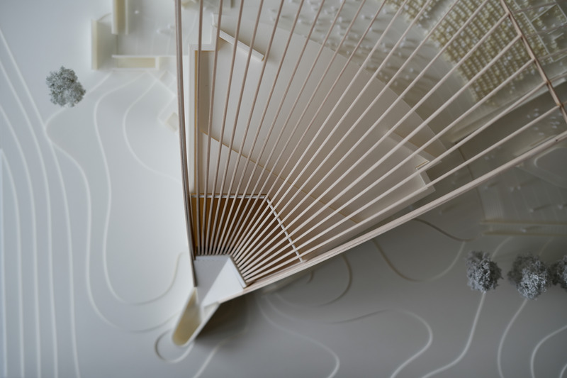 Dossier de presse | 2197-02 - Communiqué de presse | PNE Amphitheatre / Freedom Mobile Arch - Revery Architecture - Architecture commerciale - 1:200 model highlighting wood structure - Crédit photo : Revery