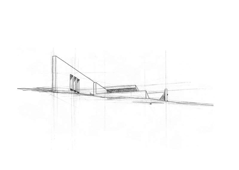 Dossier de presse | 7735-01 - Communiqué de presse | « Horizon House » - ONUS Architecture Studio - Architecture résidentielle - Croquis conceptuel initial explorant la silhouette de la maison dans la pente naturelle du site. - Crédit photo : ONUS Architecture Studio