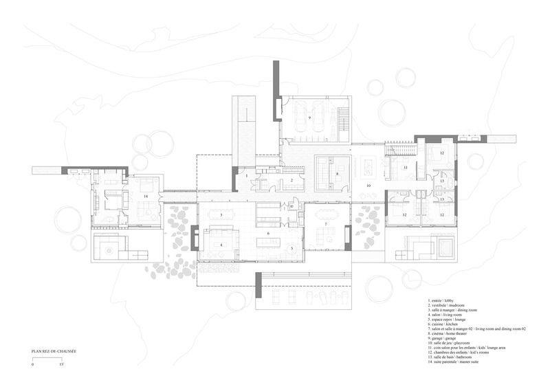 Dossier de presse | 1317-29 - Communiqué de presse | La Maison de la Baie de l’Ours - ACDF Architecture - Architecture résidentielle - Plan du rez-de-chaussée - Crédit photo : ACDF