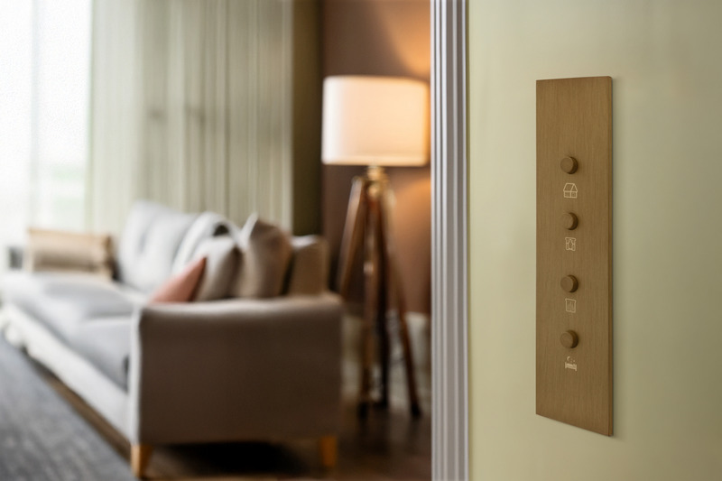 Press kit | 2651-05 - Press release | New Finishes are Introduced for the Focus SB Ambassador Wall Light - Focus SB® - Lighting Design -  Renaissance Architrave Keypad Switches, Sienna finish, laser marked. Focus SB® RENAISSANCE range. - Photo credit: Renaissance product photography, Sally Williams. 