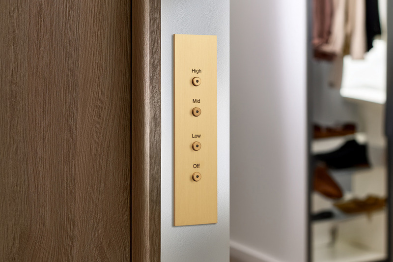 Press kit | 2651-05 - Press release | New Finishes are Introduced for the Focus SB Ambassador Wall Light - Focus SB® - Lighting Design -  Renaissance Architrave Keypad Switches, Ochre finish, laser marked text. Focus SB® RENAISSANCE range. - Photo credit: Renaissance product photography, Sally Williams. 