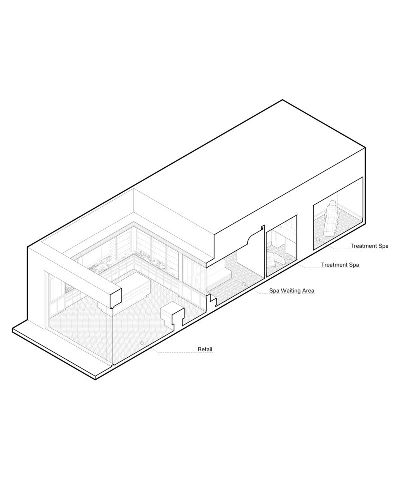 Press kit | 6188-01 - Press release | Living Beauty Retail Space and Treatment Spa - ODAMI - Commercial Interior Design - Axonometric Section  - Photo credit: Odami