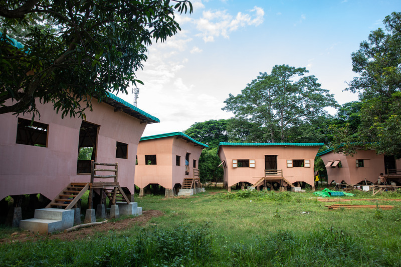 Press kit | 7035-02 - Press release | Bamboo Housing Resists 7.7 Earthquake in Conflict-Torn Myanmar, Built for Displaced Families - Blue Temple - Institutional Architecture - Cluster of completed bamboo modular houses built for internally displaced families in central Myanmar. - Photo credit: Aung Htay Hlaing
