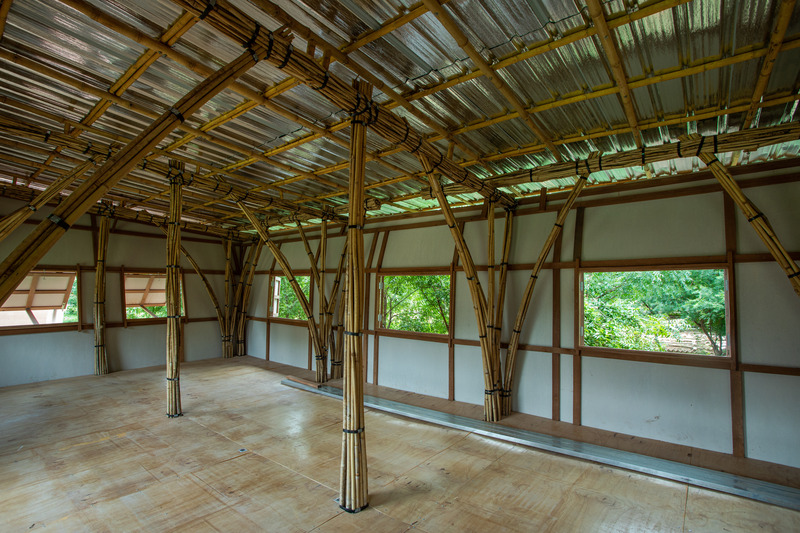 Press kit | 7035-02 - Press release | Bamboo Housing Resists 7.7 Earthquake in Conflict-Torn Myanmar, Built for Displaced Families - Blue Temple - Institutional Architecture - Interior shot of a finished bamboo modular housing unit, built entirely with bundled bamboo and community labor. - Photo credit: Aung Htay Hlaing