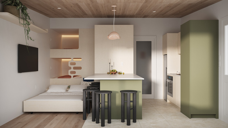 Dossier de presse | 704-08 - Communiqué de presse | Les Prix d’excellence 2025 de l’APDIQ célèbrent 90 ans de talent et d’audace en design d’intérieur - Association professionnelle des designers d’intérieur du Québec (APDIQ) - Évènement + Exposition - <p>Le projet Tiny Vali est une transformation complète d’un mini-chalet situé au pied des Monts-Valin, au Saguenay. Initialement prévu pour la location, le chalet a été repensé pour répondre aux besoins d’une jeune famille de quatre personnes, souhaitant en faire un refuge chaleureux pour leurs séjours en montagne.</p><p><br></p><p>Designers : Lysiane Munger & Tamara Aubé-Landry</p> - Crédit photo : Crédits Photos: Kseniia Archakova