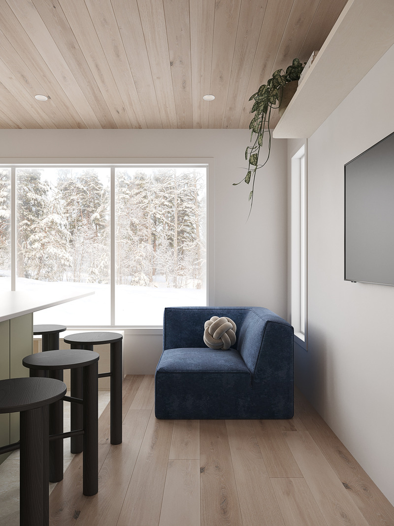 Dossier de presse | 704-08 - Communiqué de presse | Les Prix d’excellence 2025 de l’APDIQ célèbrent 90 ans de talent et d’audace en design d’intérieur - Association professionnelle des designers d’intérieur du Québec (APDIQ) - Évènement + Exposition - <p>Le projet Tiny Vali est une transformation complète d’un mini-chalet situé au pied des Monts-Valin, au Saguenay. Initialement prévu pour la location, le chalet a été repensé pour répondre aux besoins d’une jeune famille de quatre personnes, souhaitant en faire un refuge chaleureux pour leurs séjours en montagne.</p><p><br></p><p>Designers : Lysiane Munger & Tamara Aubé-Landry</p> - Crédit photo : Crédits Photos: Kseniia Archakova