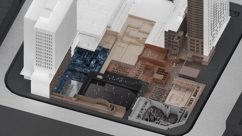 Press kit | 7733-03 - Press release | Dream Theater - c+d studio - Institutional Architecture - conceptual sectional axonometry of amenities open to the public - Photo credit: c+d studio