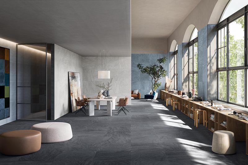 Press kit | 1177-16 - Press release | Ink - Ceramiche Refin - Product - Ink by Ceramiche Refin, in the Bold (floor), Grace and Wavy (wall) shades - Photo credit: Courtesy Ceramiche Refin