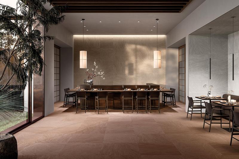 Press kit | 1177-16 - Press release | Ink - Ceramiche Refin - Product - Ink by Ceramiche Refin, in the Earthy (floor), Cozy and Pure (wall) shades - Photo credit: Courtesy Ceramiche Refin
