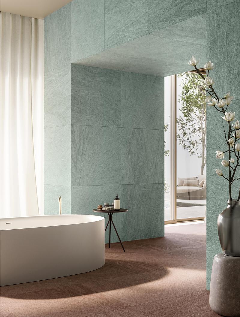 Press kit | 1177-16 - Press release | Ink - Ceramiche Refin - Product - Ink by Ceramiche Refin, in the Earthy (floor) and Quiet (wall) shades - Photo credit: Courtesy Ceramiche Refin